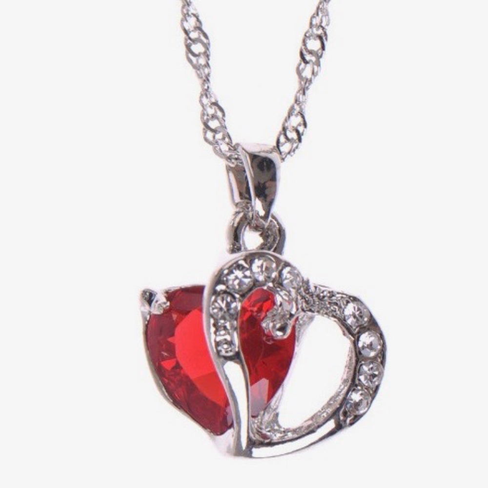 Red Crystal CZ Diamonds Double Heart